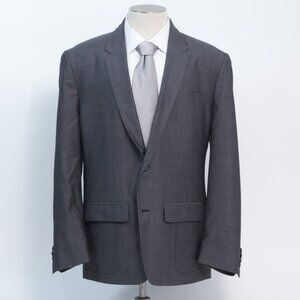 Robert Graham Wool/Silk Dark Gray Chevron Blazer w/ Leather Braided Collar, 48R